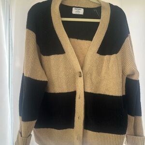 Old Navy Black and Tan Striped Cardigan Sweater